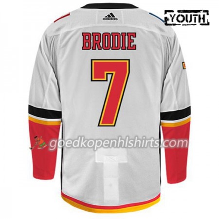 Calgary Flames TJ BRODIE 7 Adidas Wit Authentic Shirt - Kinderen